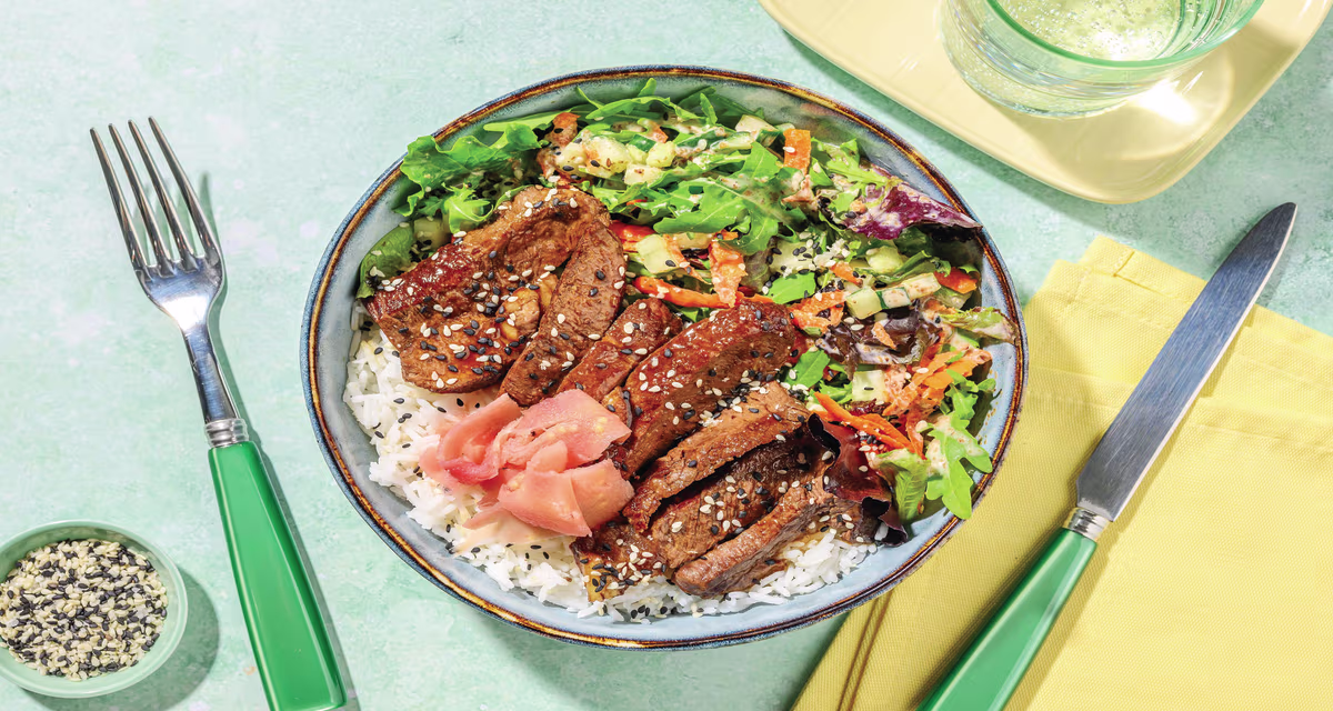 Beef Teriyaki Don dengan Sayuran Segar